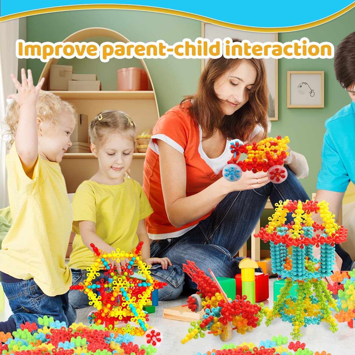 Mumma mall ColorSpark Building Blocks 🌈✨ (200pcs Block, 26 Color Stick, 6Pcs Wheels, 6Pcs Stick, 6Pcs Support Stick)