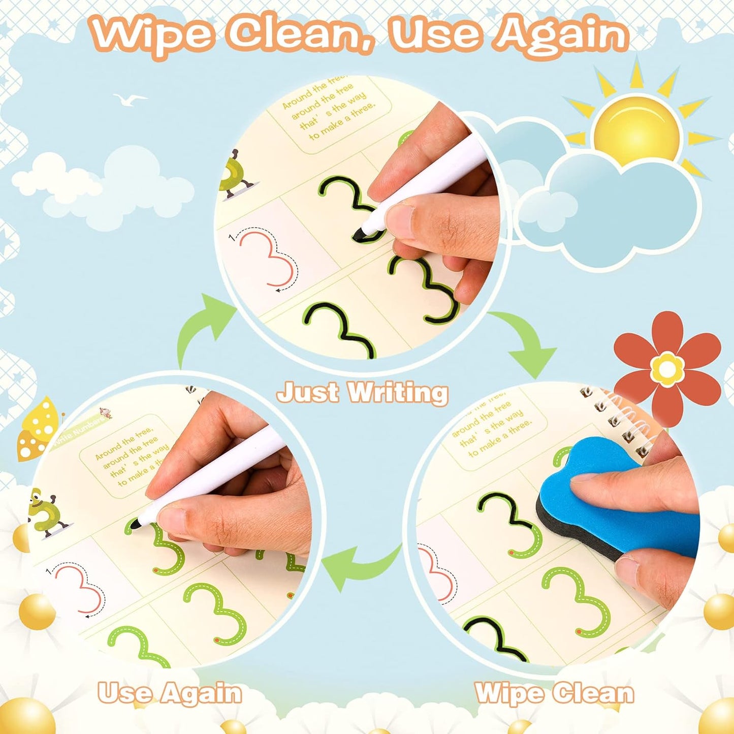 Magic wipe & clean preschool children's learning book