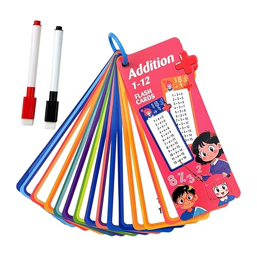Reusable Kids Math Flash Cards (Age 5+) – Learn Multiplication Tables 1–12 with 2 Write & Wipe Markers | Quick Learning Educational Practice Set for Home & School