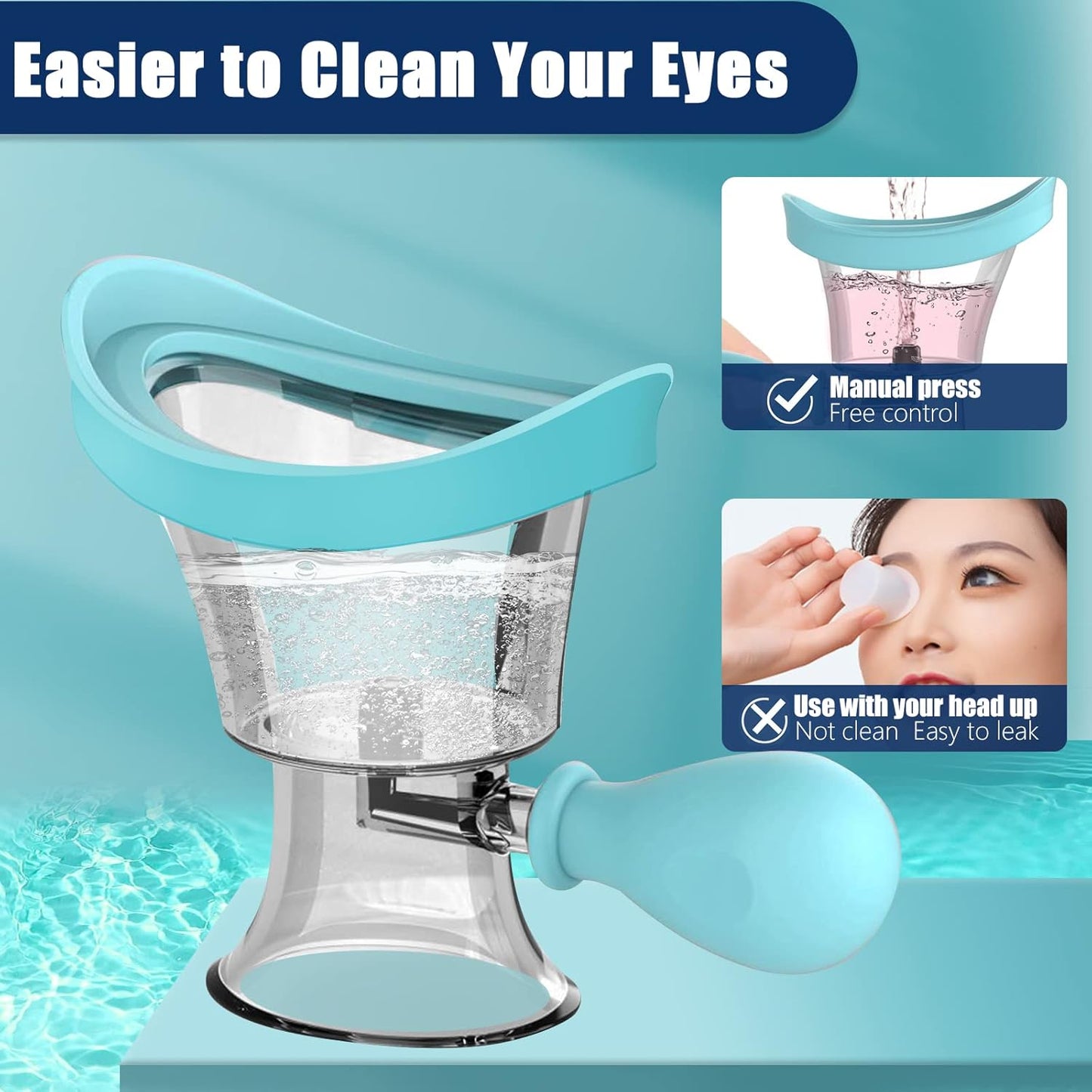 Eye Wash Cup Portable Eye Care Cleaner Kit Silicon Manual Air Pressure Eye Cleaning Cup Tool Eye Flush Rinse Cups with Transparent Storage Container for Clean Dust Makeup Irritants Soothing Tired Eyes