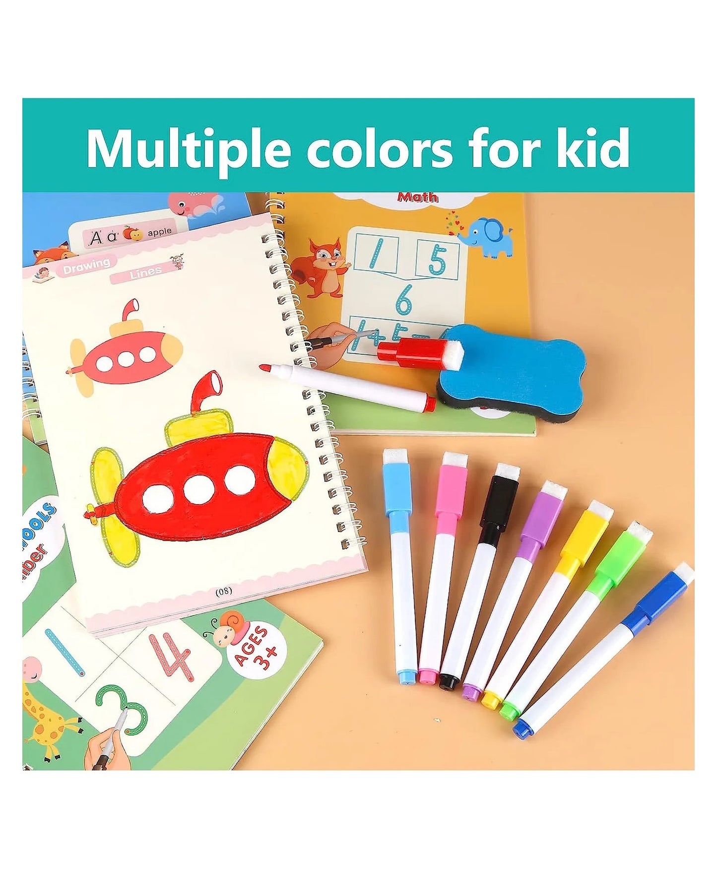 Preschool Practice Workbook Set – Reusable Magical Writing & Learning Kit for Kids Ages 3–5 (Pack of 4)