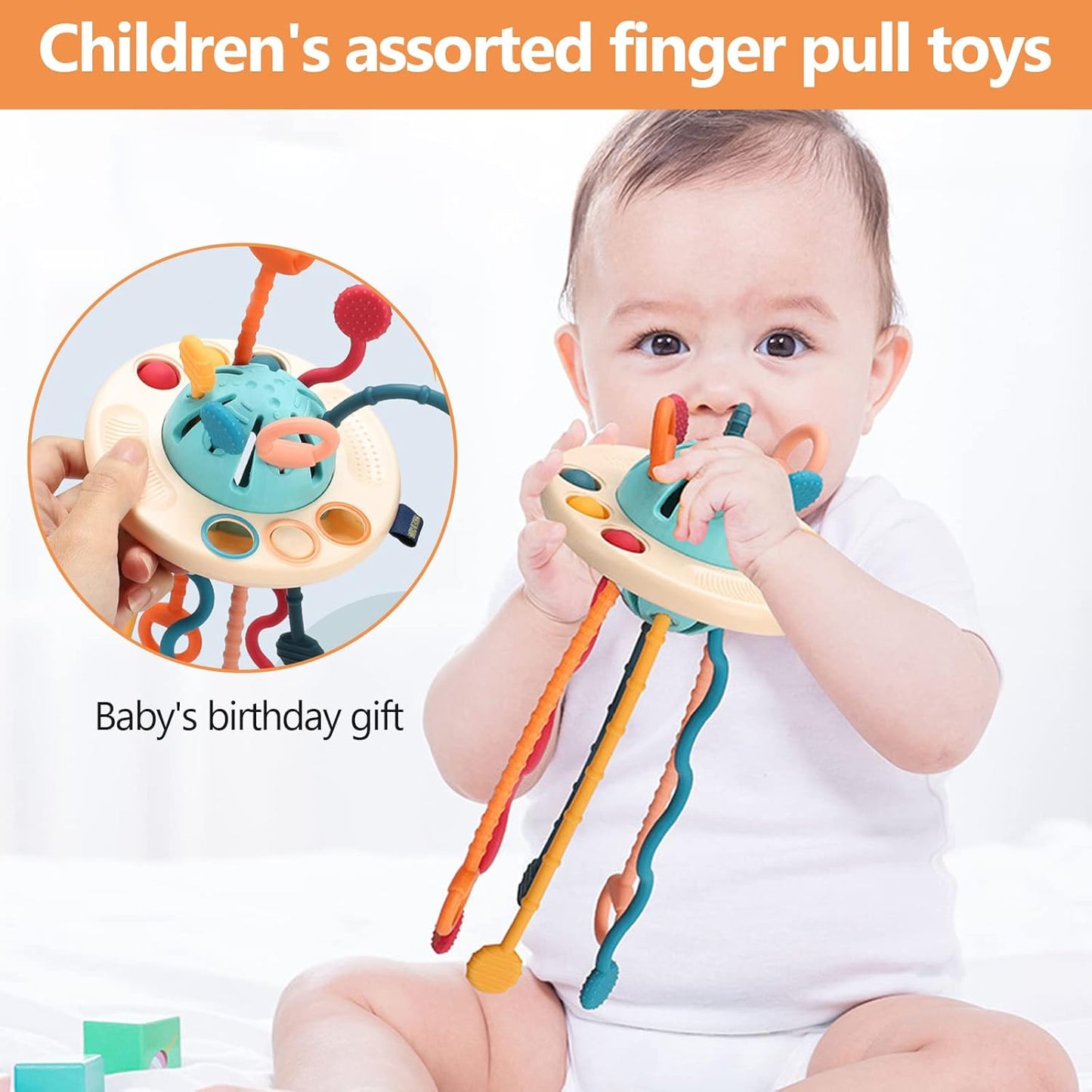 Baby Finger Pull Toy – Textured Sensory Toy for 6–18 Months, Montessori-Inspired Pull String Toy