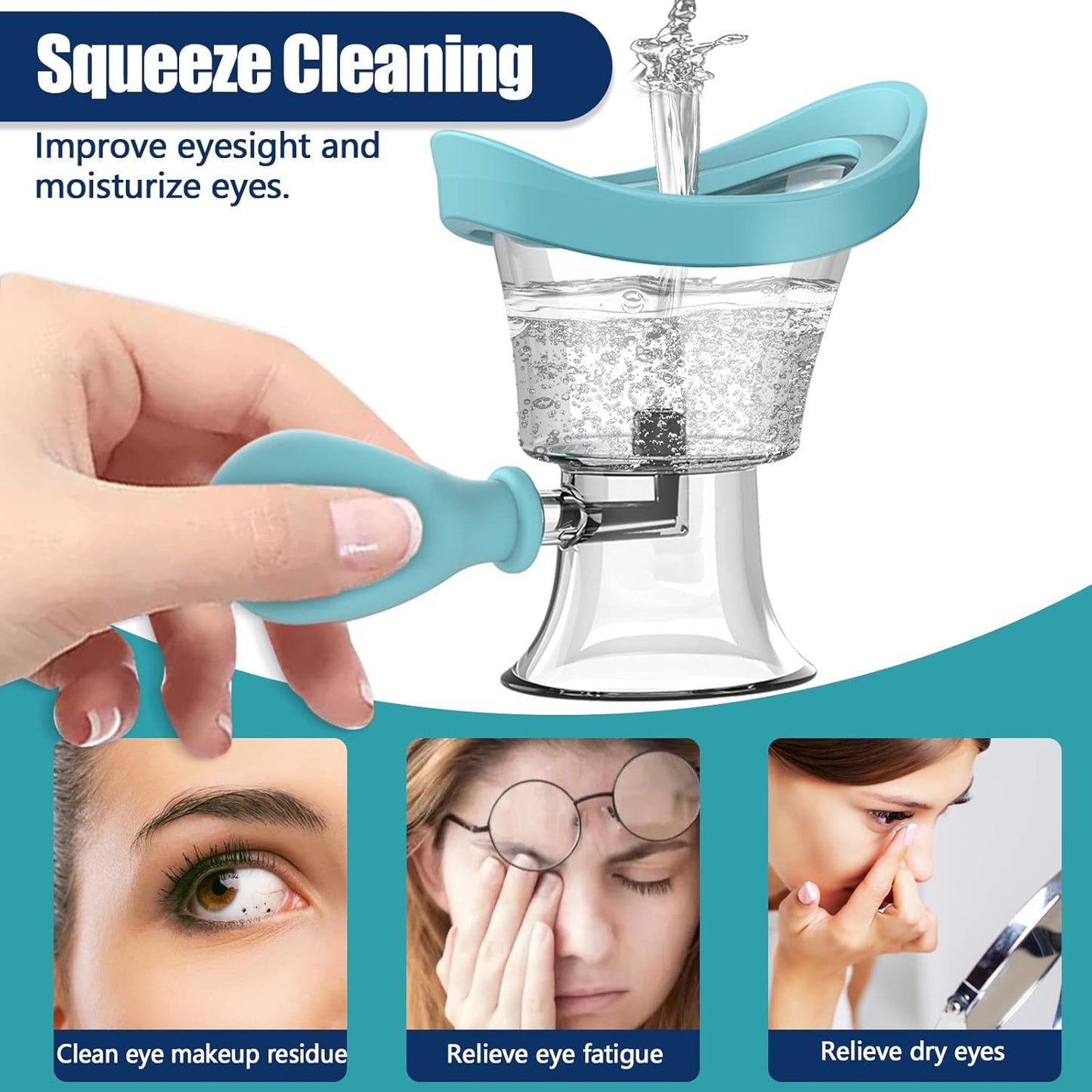 Eye Wash Cup Portable Eye Care Cleaner Kit Silicon Manual Air Pressure Eye Cleaning Cup Tool Eye Flush Rinse Cups with Transparent Storage Container for Clean Dust Makeup Irritants Soothing Tired Eyes