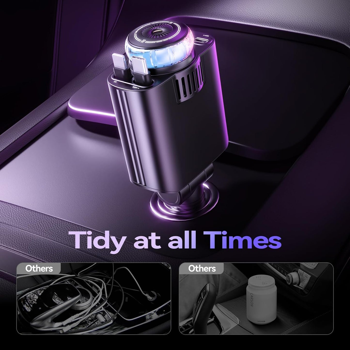 🚗 DriveAura™ 5-in-1 Smart Car Hub | Fast Charger, Mist Humidifier & Retractable Cable Station