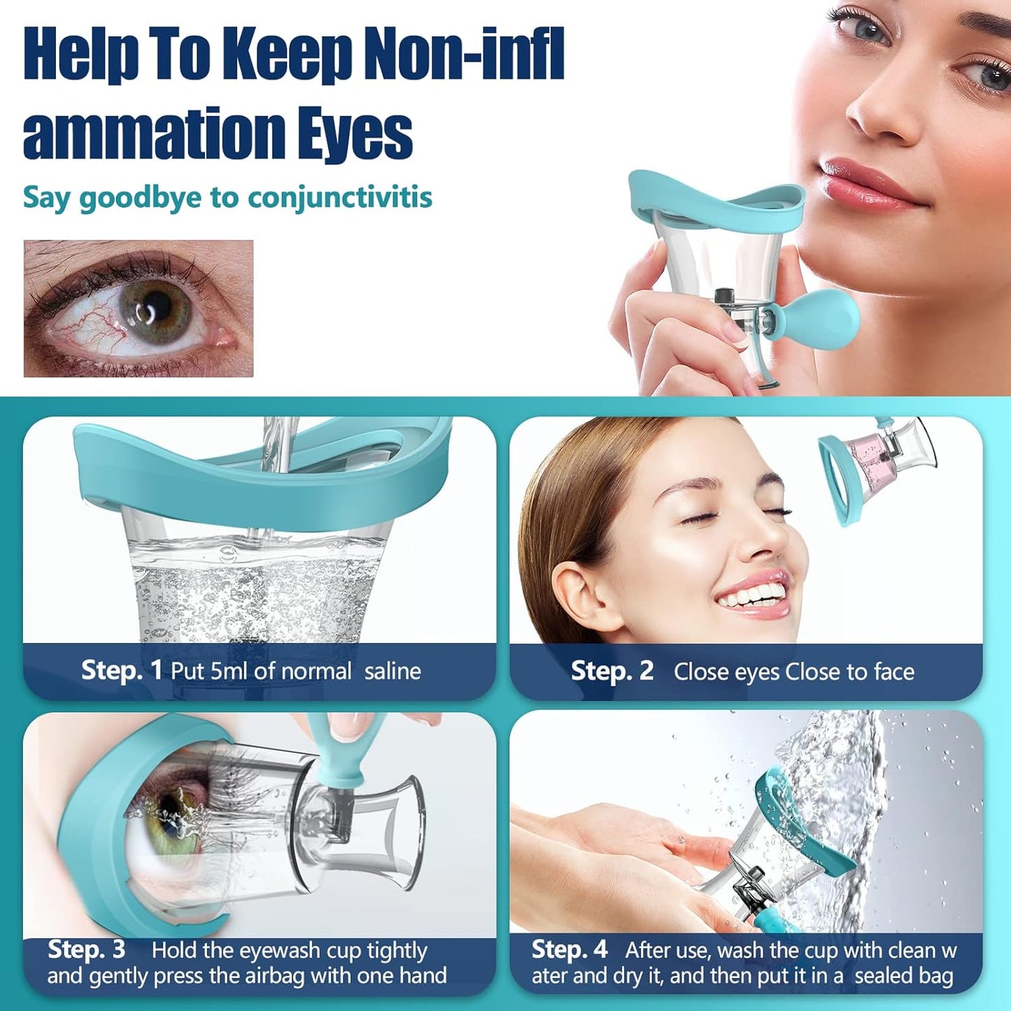 Eye Wash Cup Portable Eye Care Cleaner Kit Silicon Manual Air Pressure Eye Cleaning Cup Tool Eye Flush Rinse Cups with Transparent Storage Container for Clean Dust Makeup Irritants Soothing Tired Eyes