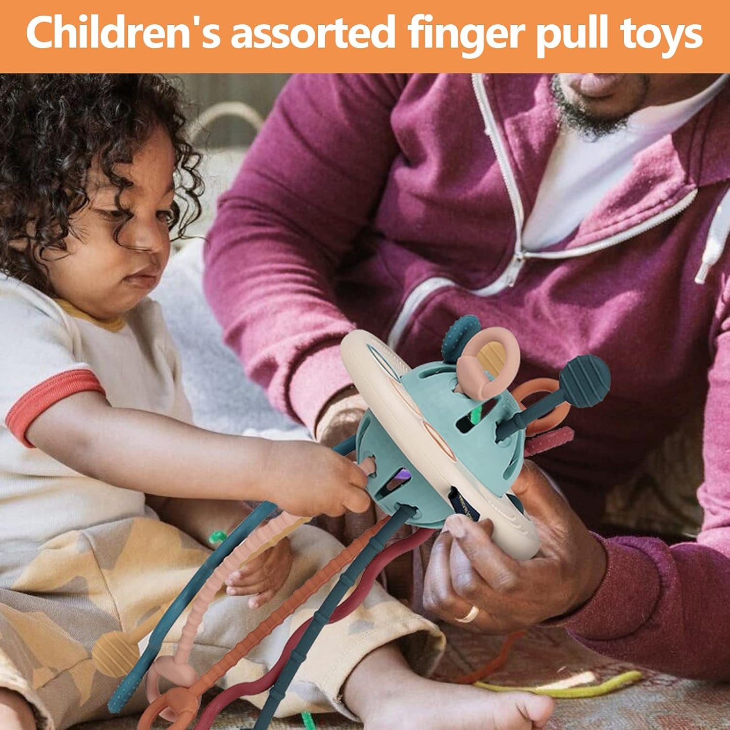 Baby Finger Pull Toy – Textured Sensory Toy for 6–18 Months, Montessori-Inspired Pull String Toy