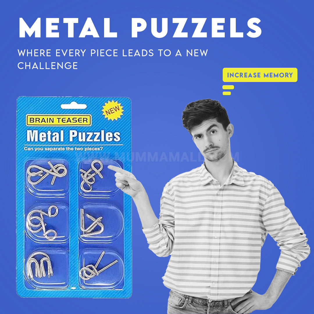 āIntelligence Educational Metal IQ Puzzle (Blue) for Adults & Children (6 PCS)