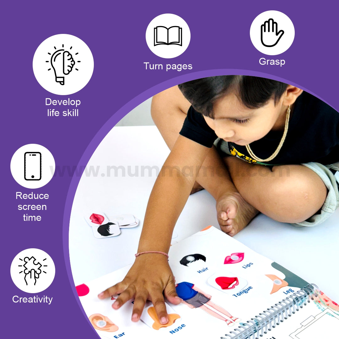 Toddler's Taste | 12-in-1 Velcro Binder Book for kids to Learn Shapes, Colors, Fruits, Numbers, Body Parts Fruits, Vegetable, Animal And Vehical + FREE Learning 2000+ pages PDF worksheet for kids