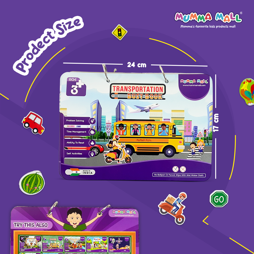 Transportation Busy Book (Ages 3+) – Interactive activity book with vehicles to boost motor & cognitive skills