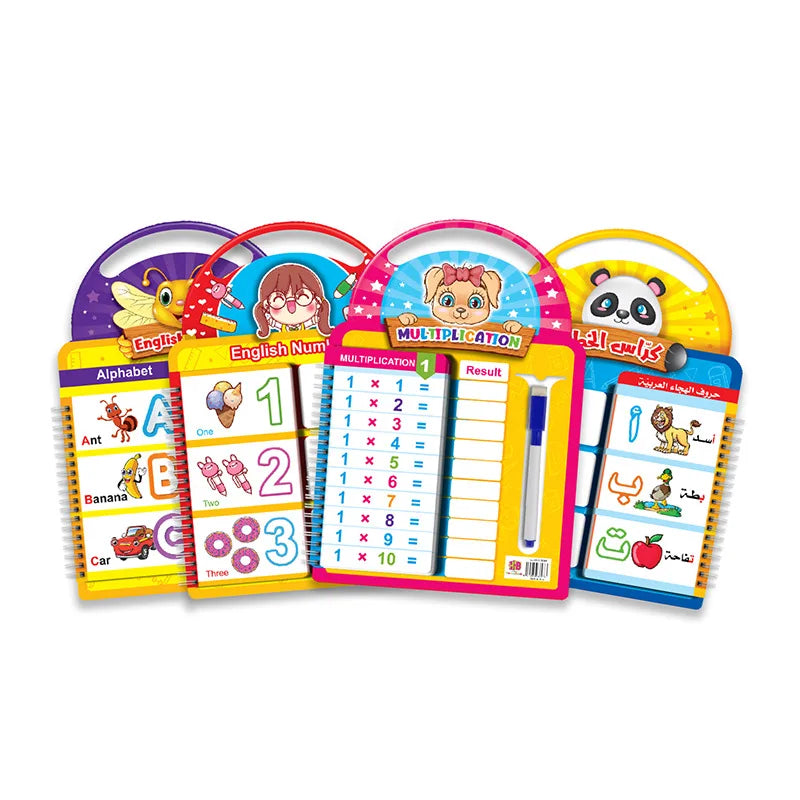 Montessori Arabic & English book an educational toy designed to teach the English alphabet, letter recognition, and basic vocabulary.