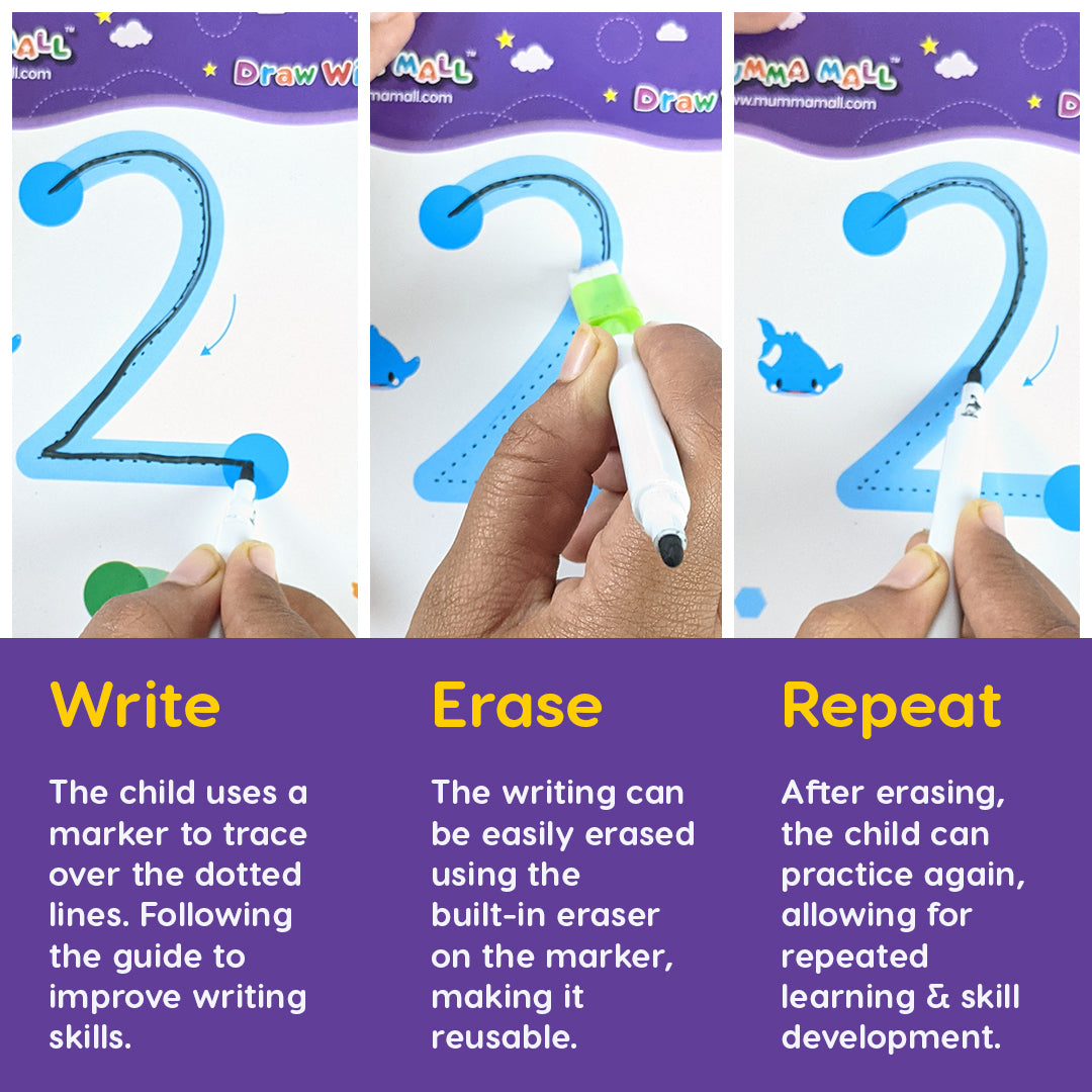 Special - 68 Pages Reusable Tracing Line book to improve HAND WRITING For 2+ Years kids + (FREE Learning 2000+ pages PDF worksheet for kids📚)