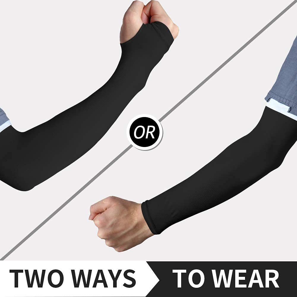 Branded Black Arm Sleeve with Thumb Hole - 2 Pair