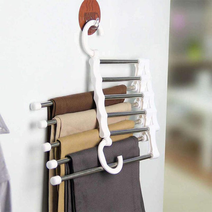 5 in 1 Foldable Hangers for Clothes Hanging Multi-Layer Multi Purpose Pant Hangers for Wardrobe Magic Foldable Hanger Space Saving 5 in 1 Rack Stainless Steel Cloth Hanger for Trousers, Jeans