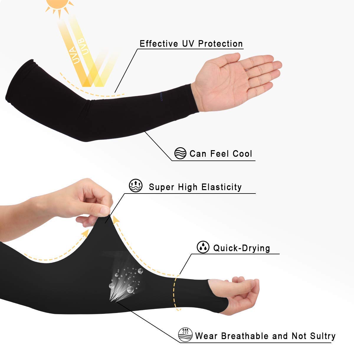 Branded Black Arm Sleeve with Thumb Hole - 2 Pair