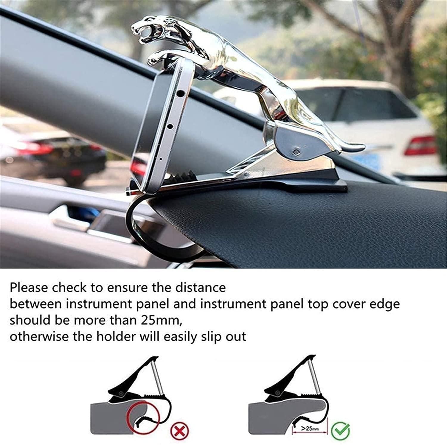 Jaguar Design Hud Car Mobile Phone Holder Mount Stand 360 Degree Rotation Adjustable Clip Holder for Dashboard - Pack of 1 Pcs