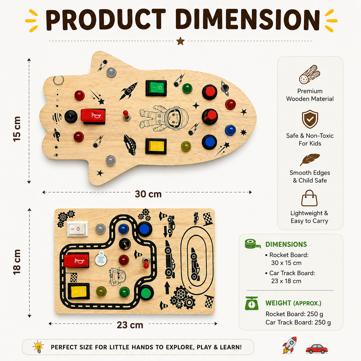 Wooden Montessori Busy Board Combo Set for Toddlers with Rocket, Dinosaur, Game Controller & Car Track Sensory Activity Toys