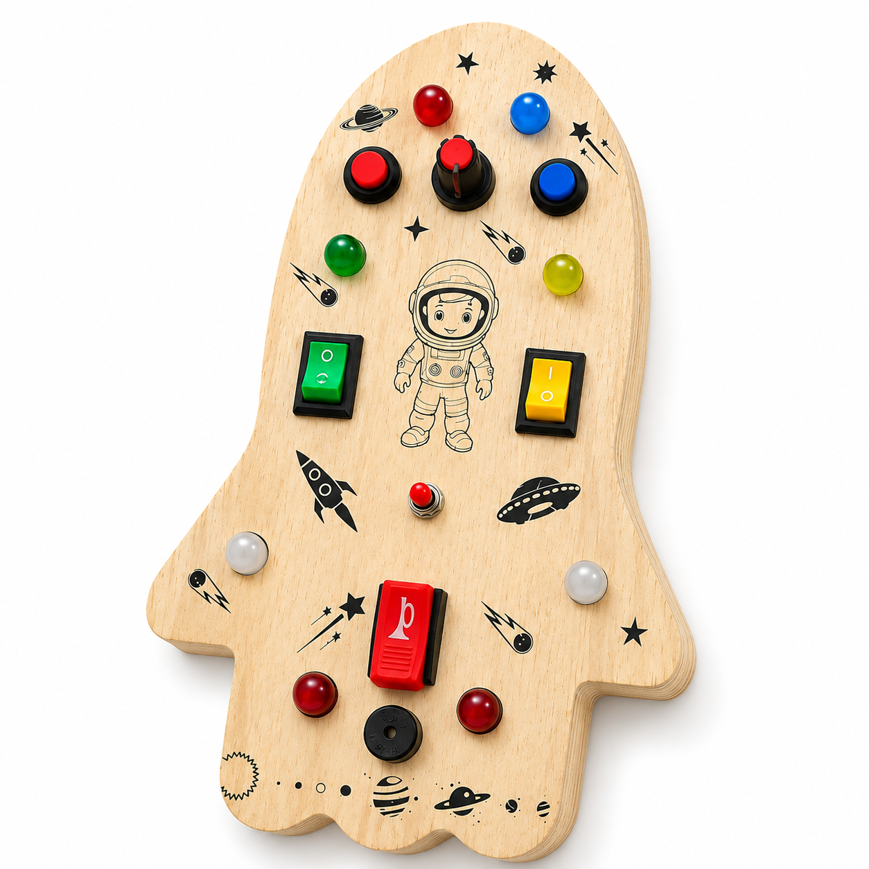 Wooden Montessori Busy Board Combo Set for Toddlers with Rocket, Dinosaur, Game Controller & Car Track Sensory Activity Toys