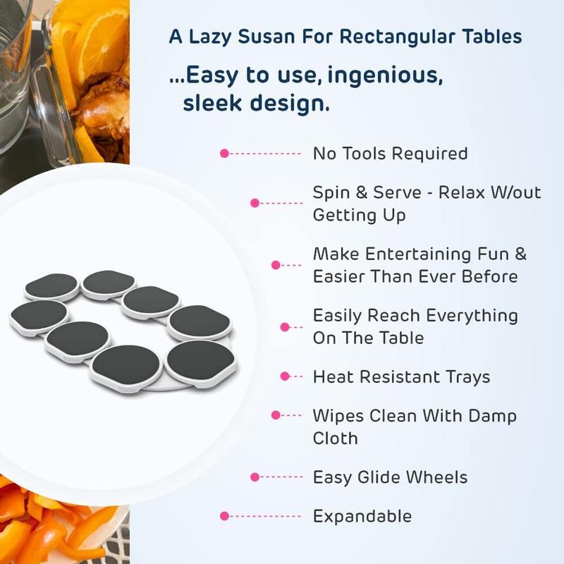 360° Rotating Lazy Susan Turntable for Dining & Kitchen Tables – Extendable Food Serving Tray for Long, Round & Oblong Tables