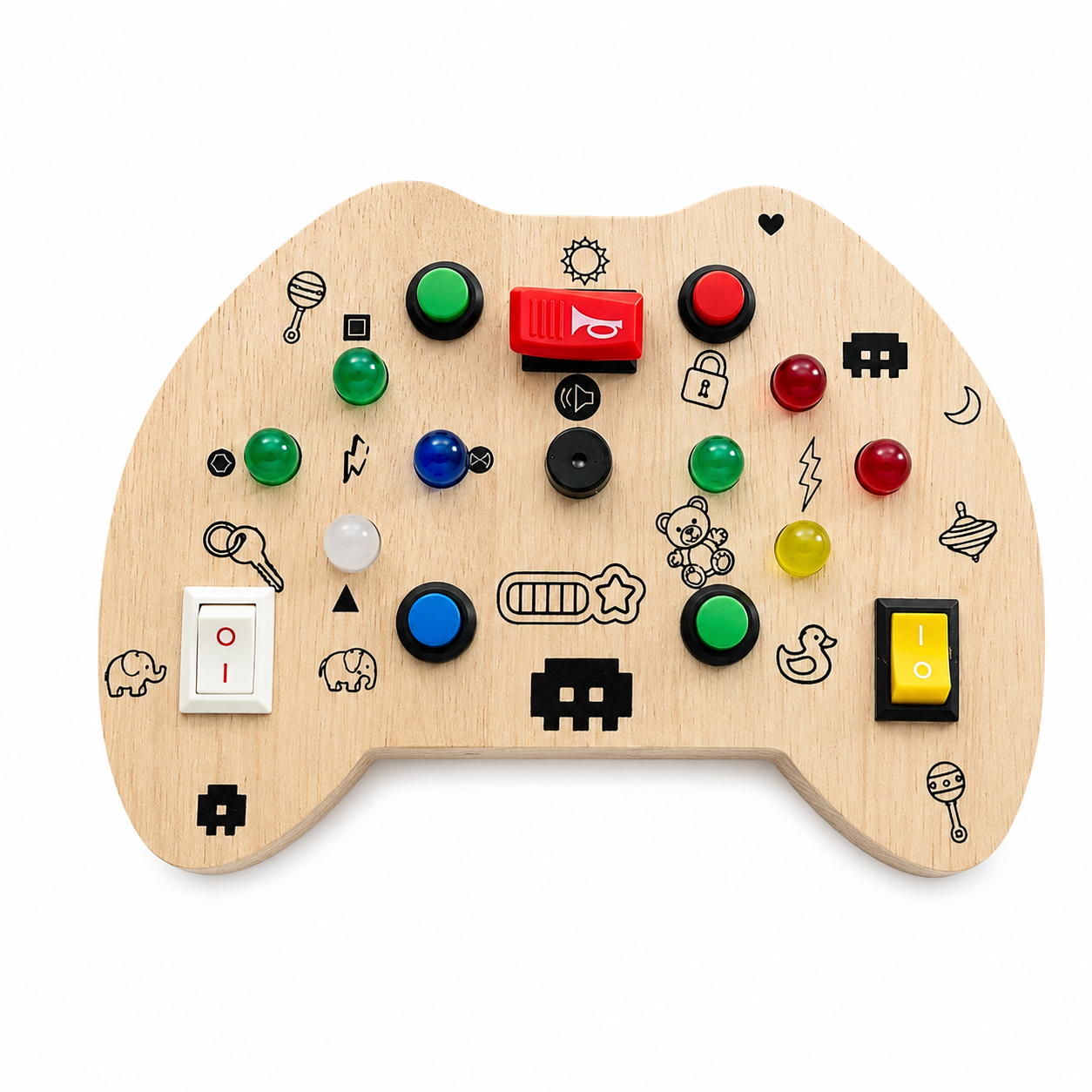 Wooden Montessori Busy Board Combo Set for Toddlers with Rocket, Dinosaur, Game Controller & Car Track Sensory Activity Toys
