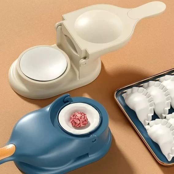 2 in 1 Dumpling Maker Machine for Momos, Gujiya, Modak & Ghughra | Manual Hand Press Puri Skin Mould | BPA Free Plastic Kitchen Tool