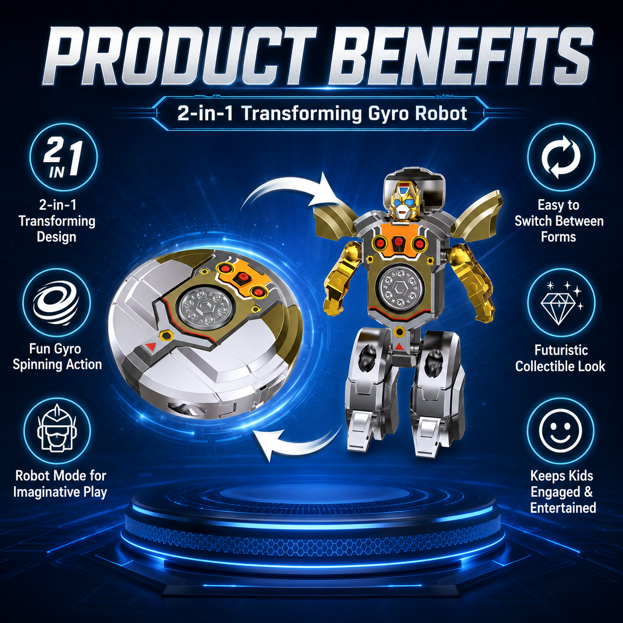 2-in-1 Transforming Robot Ball Toy for Kids – Action Robot & Rolling Ball Play Toy