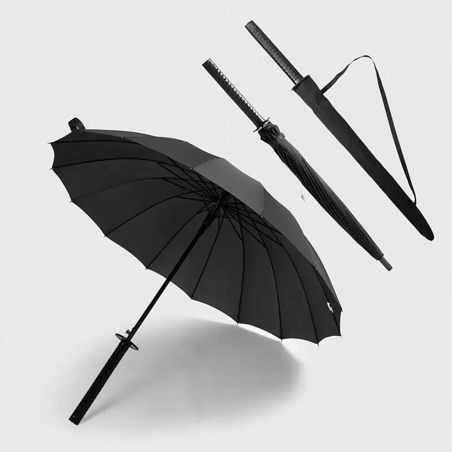 ShadowKat™ Samurai Sword Umbrella – 16 Rib Windproof Waterproof Katana Handle Umbrella with Carry Sleeve