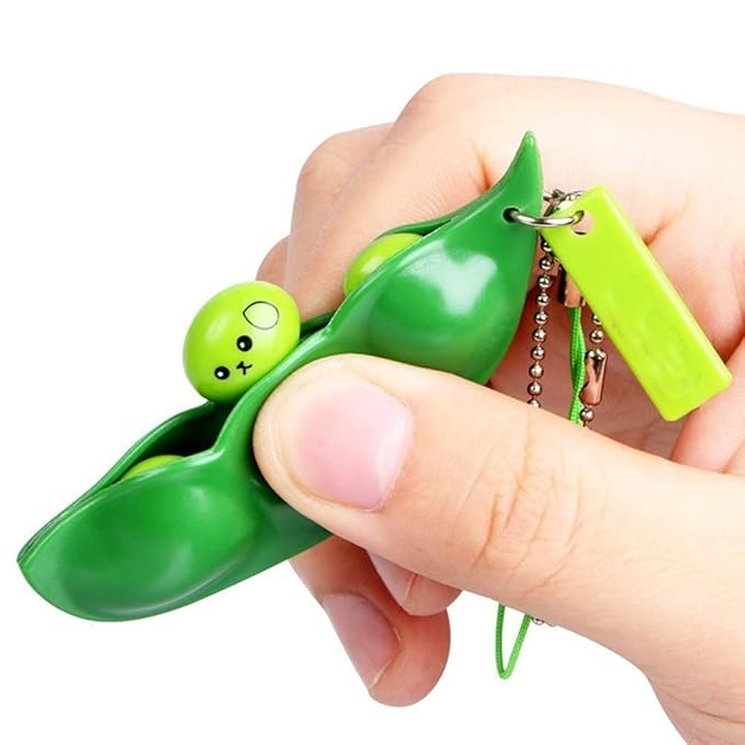 Cute Pea Pod Popper Keychain Fidget Toy for Kids & Adults – Funny Face Bean Squeeze Toy for Stress Relief, Anxiety Relief & Bag Decoration