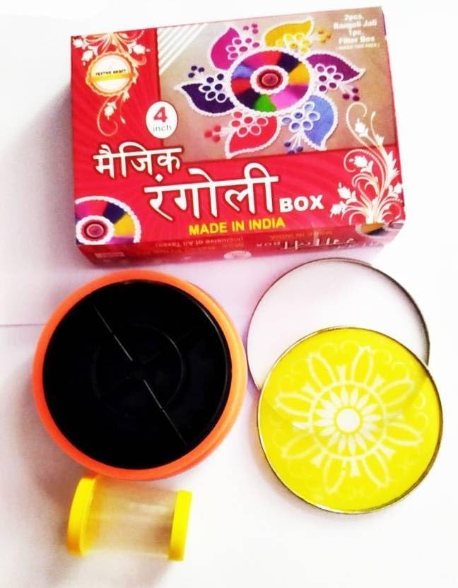 RangoliTwirl™ 4-Inch Magic Rotating Rangoli Maker Kit with 2 Design Jalis & Filter Box – Buy 1 Get 1 FREE 🌈🪔✨