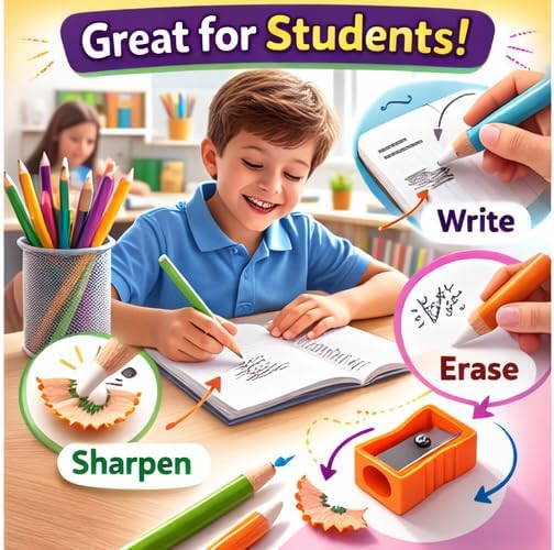 Magic Eraser Pencils Set (3 Pack) with Sharpener - Pastel, Precision Erase, Non-Toxic Kids Return Gift