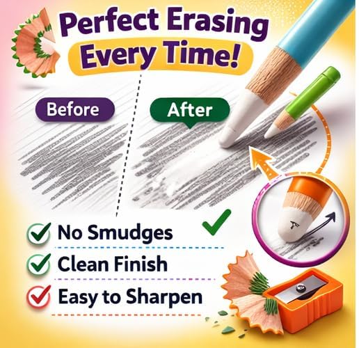 Magic Eraser Pencils Set (3 Pack) with Sharpener - Pastel, Precision Erase, Non-Toxic Kids Return Gift