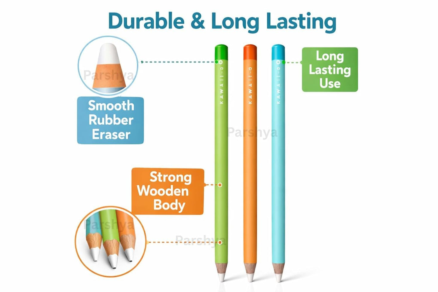 Magic Eraser Pencils Set (3 Pack) with Sharpener - Pastel, Precision Erase, Non-Toxic Kids Return Gift