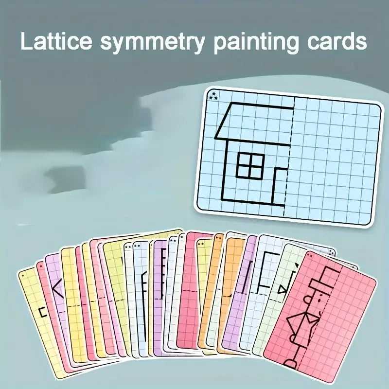Kids' Reusable Symmetry Drawing Cards – Perfect for Art, Gifts & Brain Training (20 card With 2 Erasable Markers)