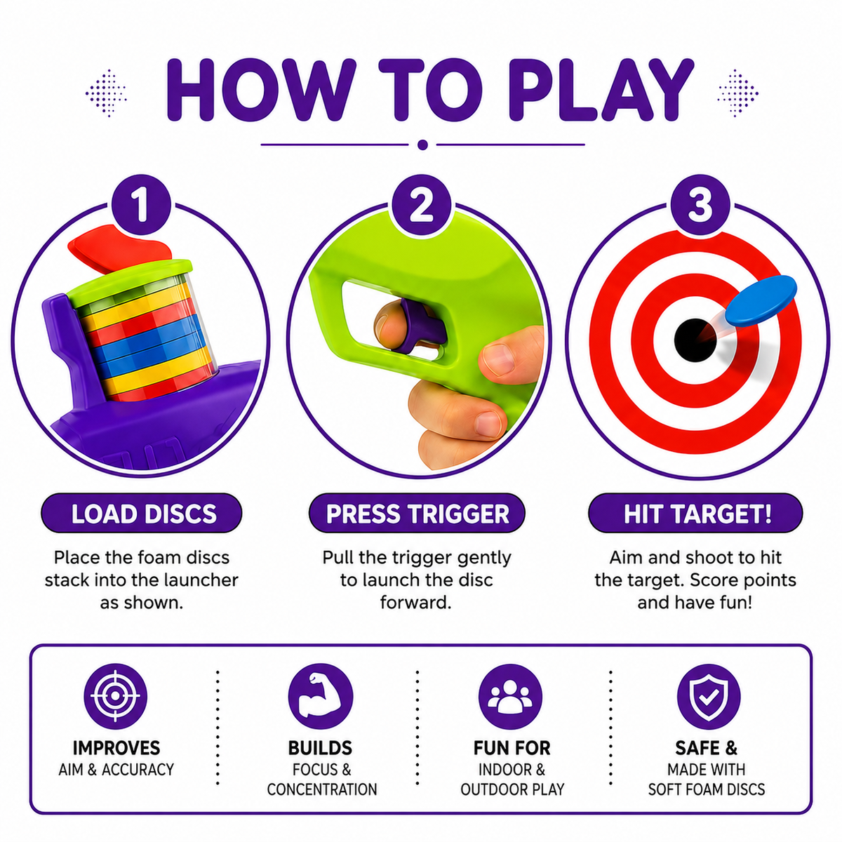 Long Range Foam Disc Launcher Shooting Toy for Kids - Buy 1 Get 1 FREE