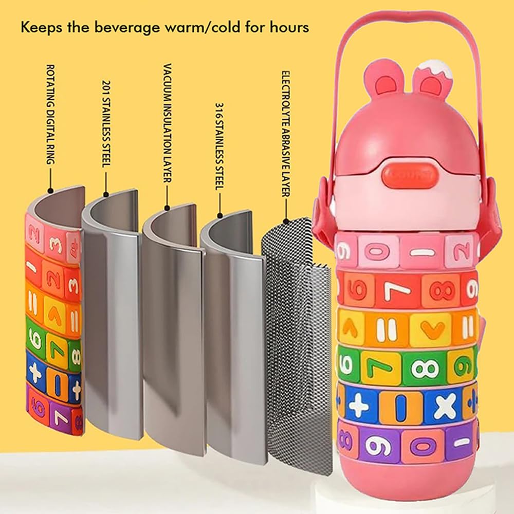 Kids Math Puzzle Water Bottle – Interactive Educational Toy with Rotating Number Rings, Screen-Free Learning & Portable Gift