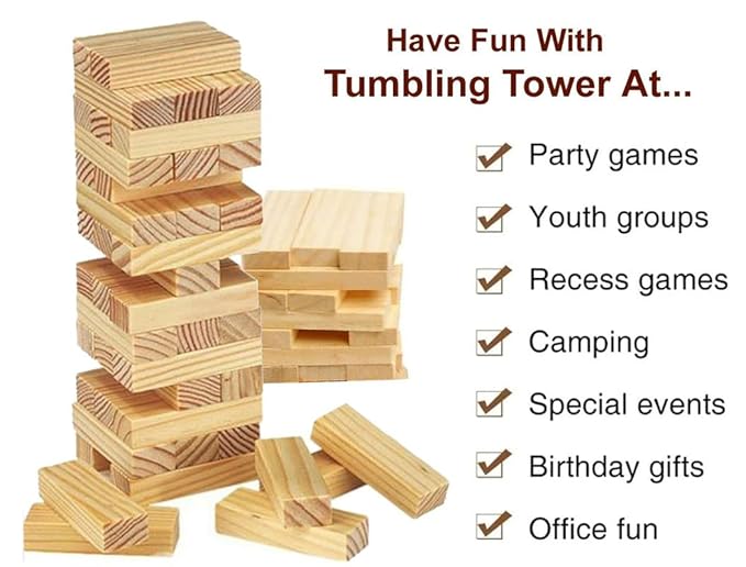 Stack-It-Up Wooden Tower Game – 54 Durable, Travel-Friendly Blocks for Classic Family Fun & Skill Boost