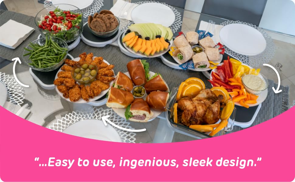 360° Rotating Lazy Susan Turntable for Dining & Kitchen Tables – Extendable Food Serving Tray for Long, Round & Oblong Tables