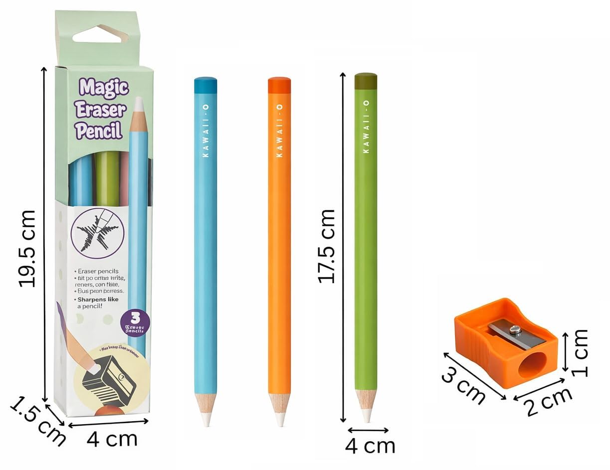 Magic Eraser Pencils Set (3 Pack) with Sharpener - Pastel, Precision Erase, Non-Toxic Kids Return Gift