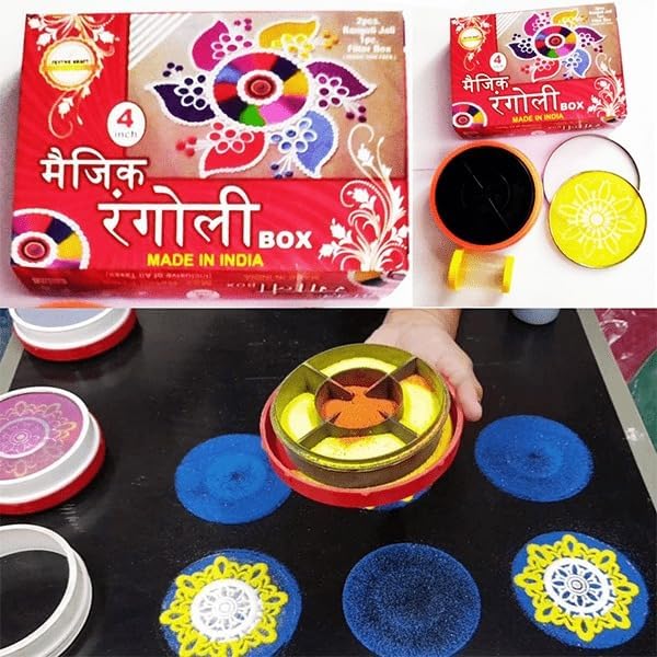 RangoliTwirl™ 4-Inch Magic Rotating Rangoli Maker Kit with 2 Design Jalis & Filter Box – Buy 1 Get 1 FREE 🌈🪔✨