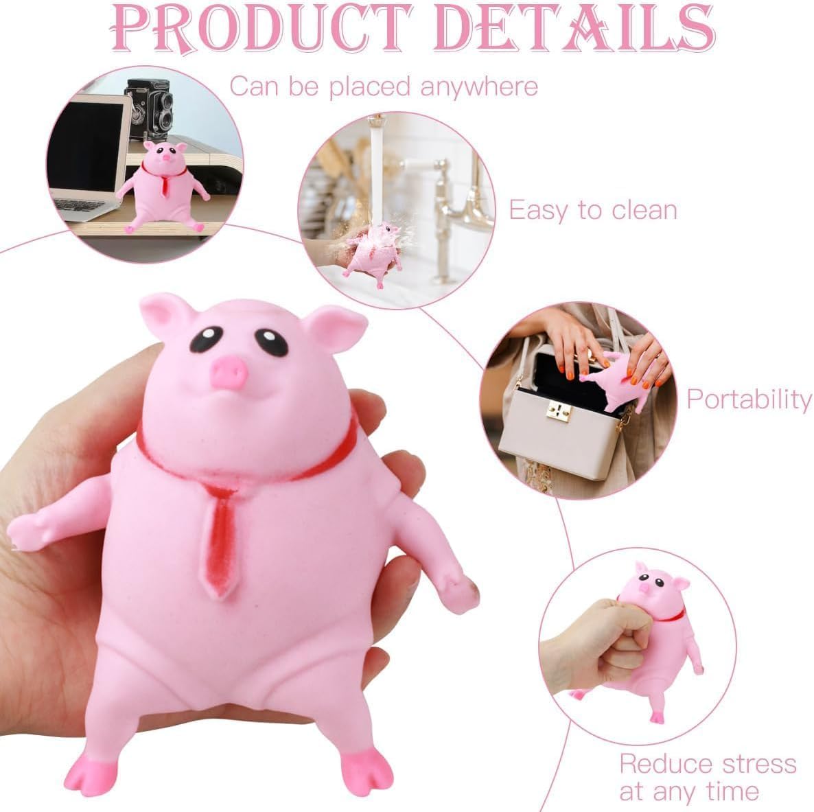 Cute Pink Pig Squishy Toy for Kids | Stretchable Animal Stress Relief Toy