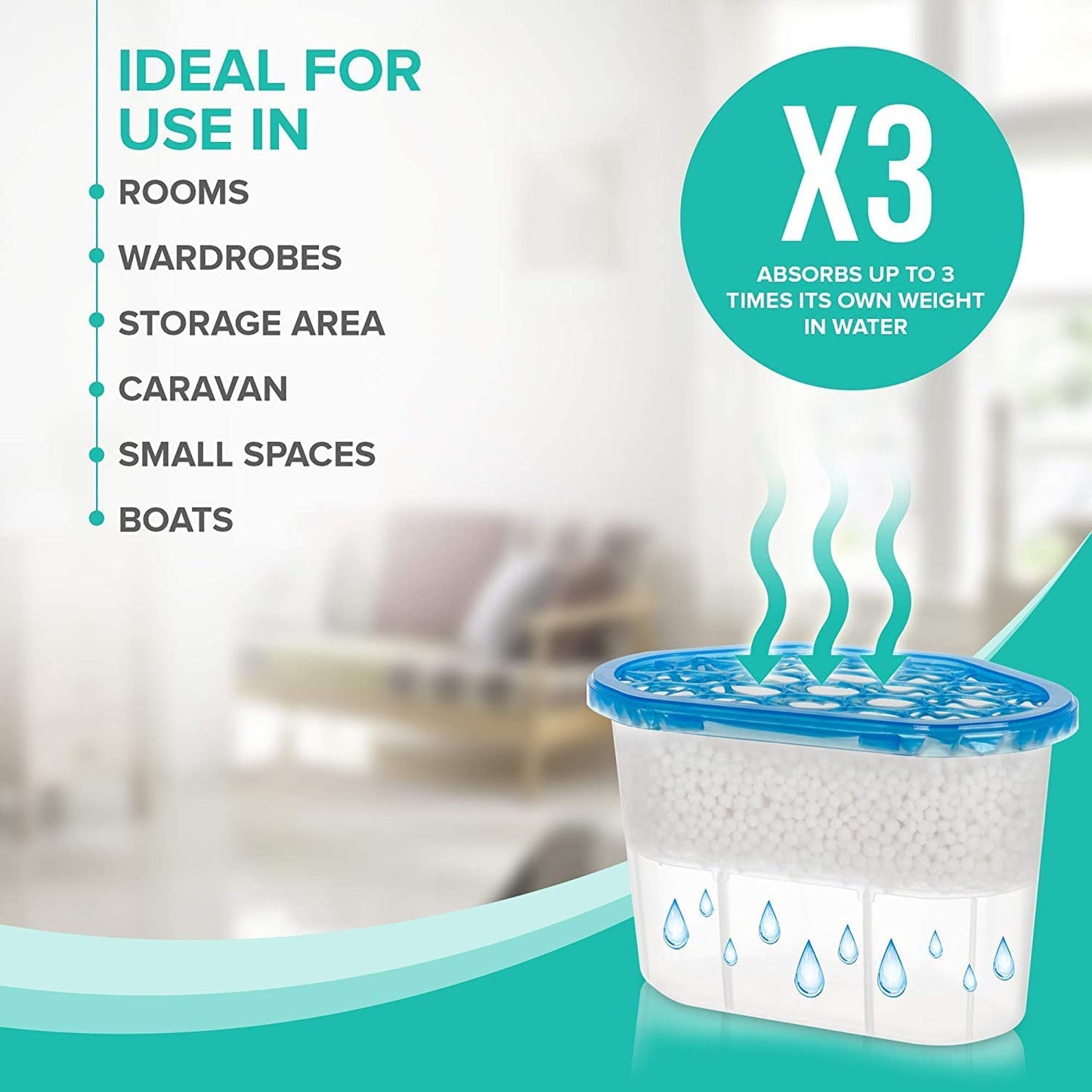 Disposable Moisture Absorber & Dehumidifier Box for Wardrobe, Cupboard, Bathroom, Bedroom and Kitchen – Helps Control Dampness, Mould, Mildew and Musty Odours, Fragrance-Free, 300g
