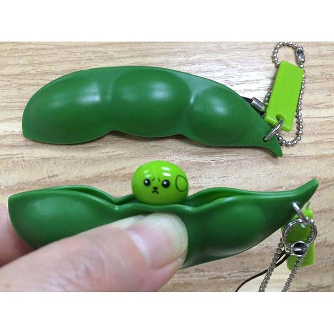Cute Pea Pod Popper Keychain Fidget Toy for Kids & Adults – Funny Face Bean Squeeze Toy for Stress Relief, Anxiety Relief & Bag Decoration