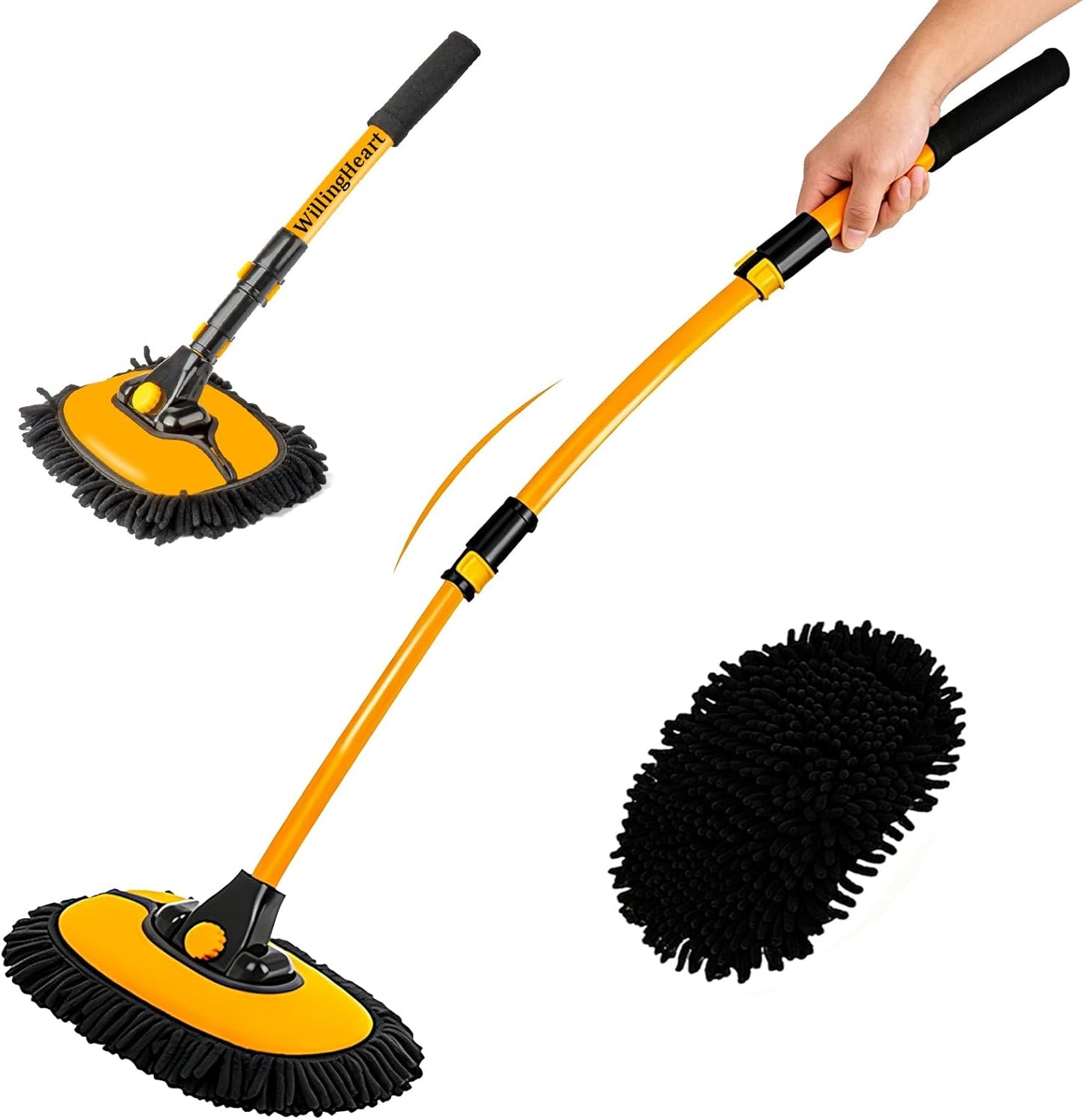 43" Long Handle Microfiber Car Wash Brush with Soft Bristle Mop for Car, SUV, Truck & Pickup