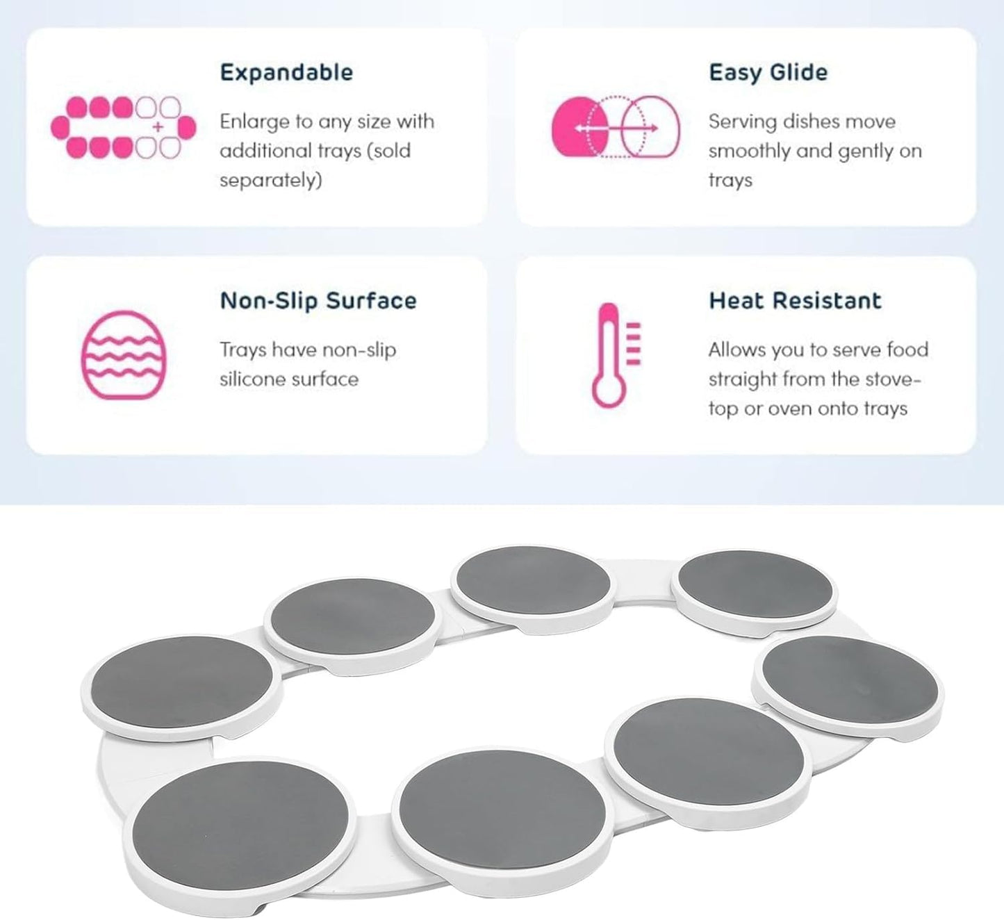 360° Rotating Lazy Susan Turntable for Dining & Kitchen Tables – Extendable Food Serving Tray for Long, Round & Oblong Tables