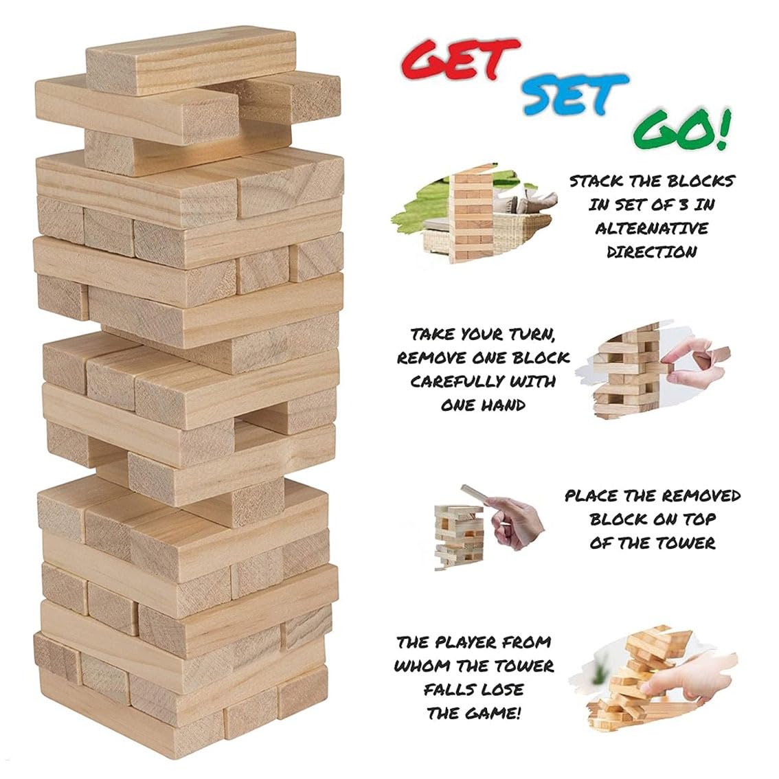 Stack-It-Up Wooden Tower Game – 54 Durable, Travel-Friendly Blocks for Classic Family Fun & Skill Boost