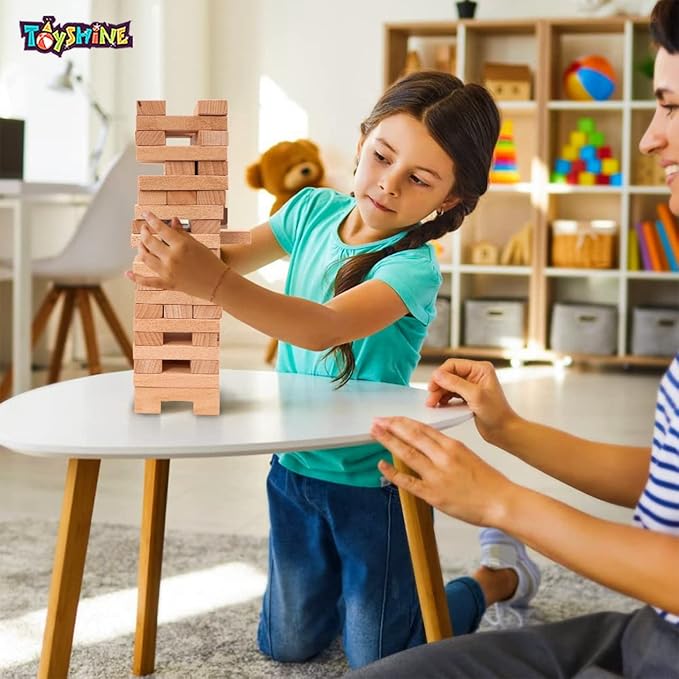 Stack-It-Up Wooden Tower Game – 54 Durable, Travel-Friendly Blocks for Classic Family Fun & Skill Boost