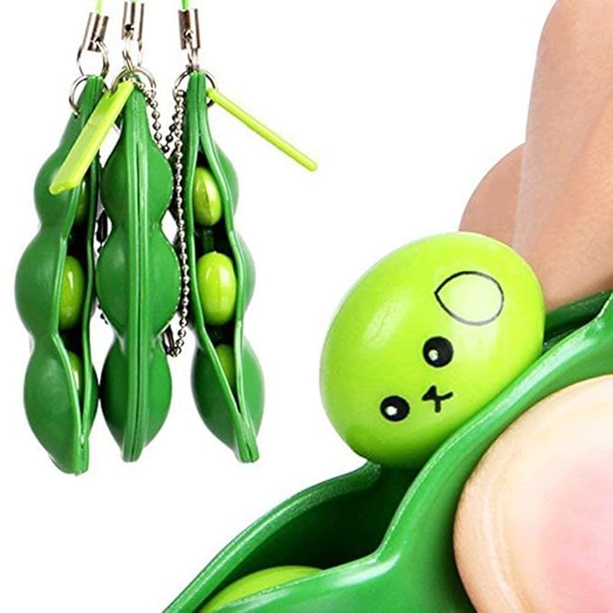 Cute Pea Pod Popper Keychain Fidget Toy for Kids & Adults – Funny Face Bean Squeeze Toy for Stress Relief, Anxiety Relief & Bag Decoration