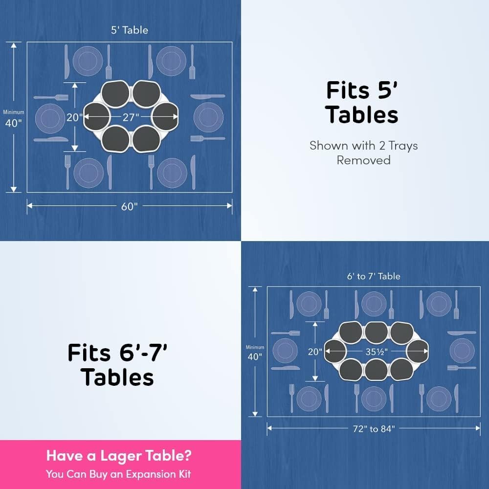 360° Rotating Lazy Susan Turntable for Dining & Kitchen Tables – Extendable Food Serving Tray for Long, Round & Oblong Tables