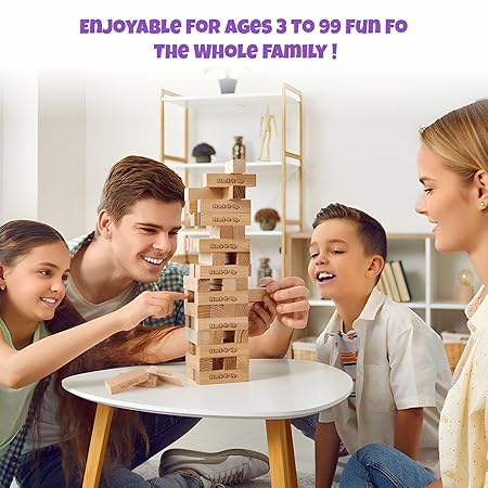 Stack-It-Up Wooden Tower Game – 54 Durable, Travel-Friendly Blocks for Classic Family Fun & Skill Boost
