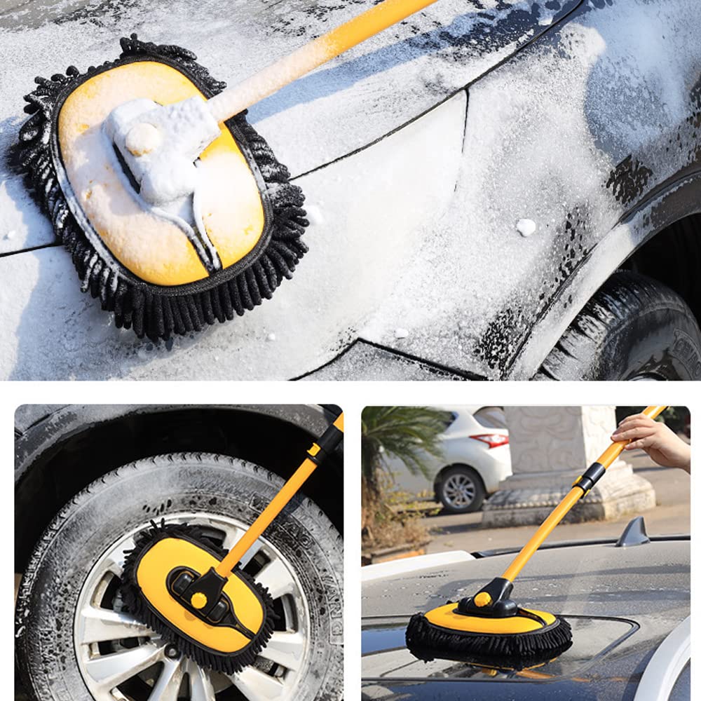 43" Long Handle Microfiber Car Wash Brush with Soft Bristle Mop for Car, SUV, Truck & Pickup