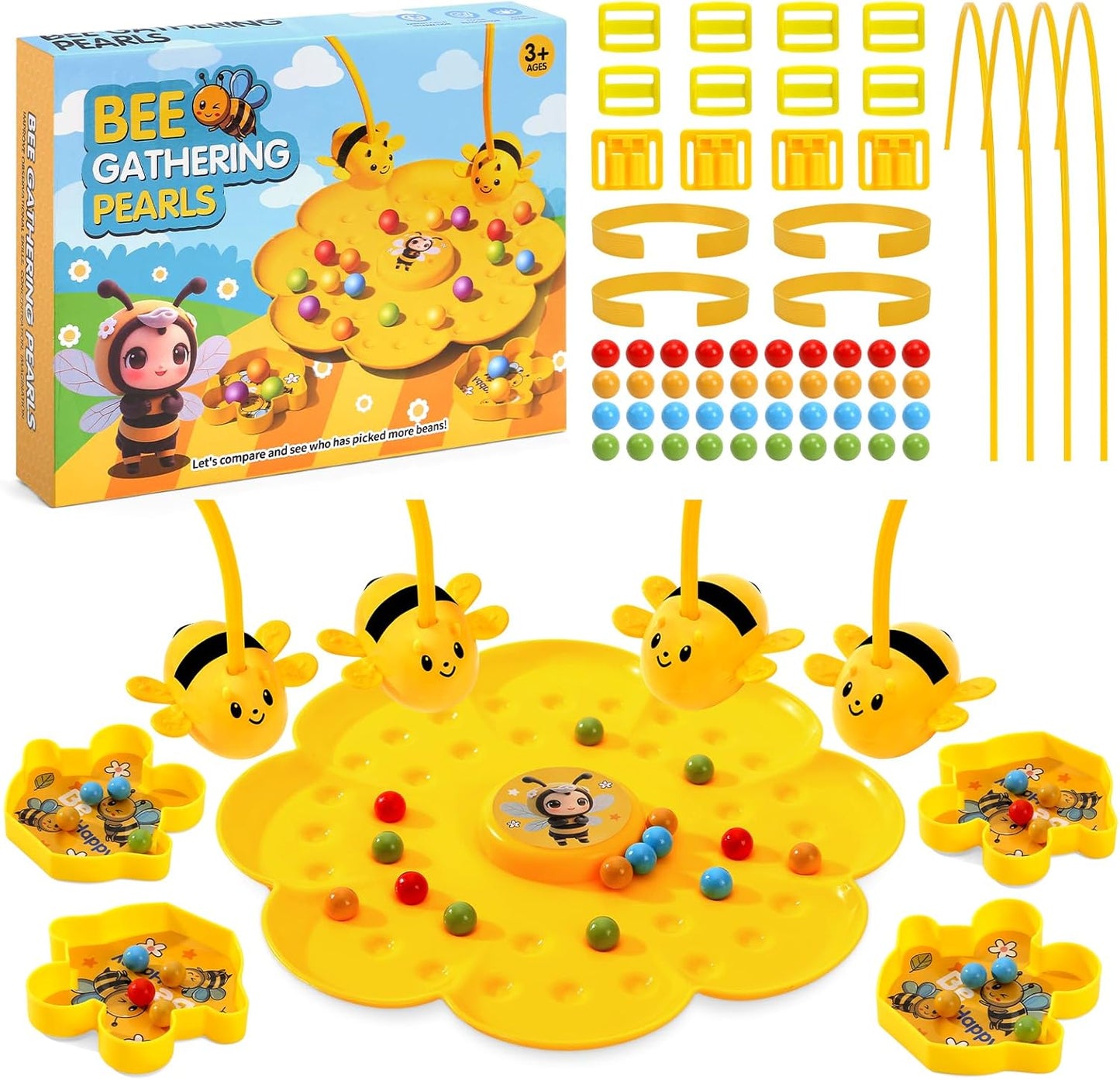 Bee Gathering Pearls Game for Kids – Magnetic Bead Catching Board Game for 3+ Years